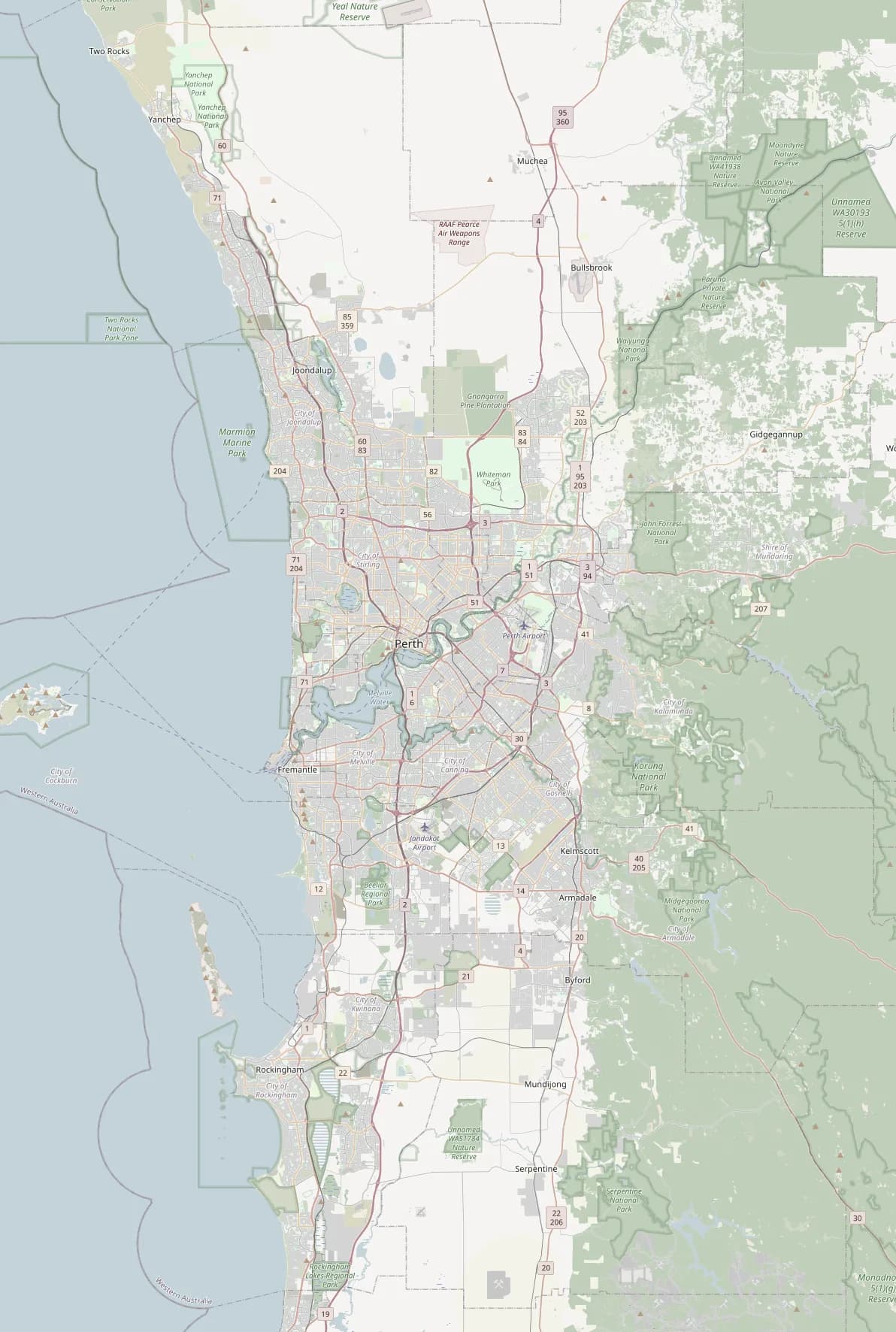 Map of the Eastern Suburbs & Swan Valley showing the 11 suburbs Garage Guy Perth covers
