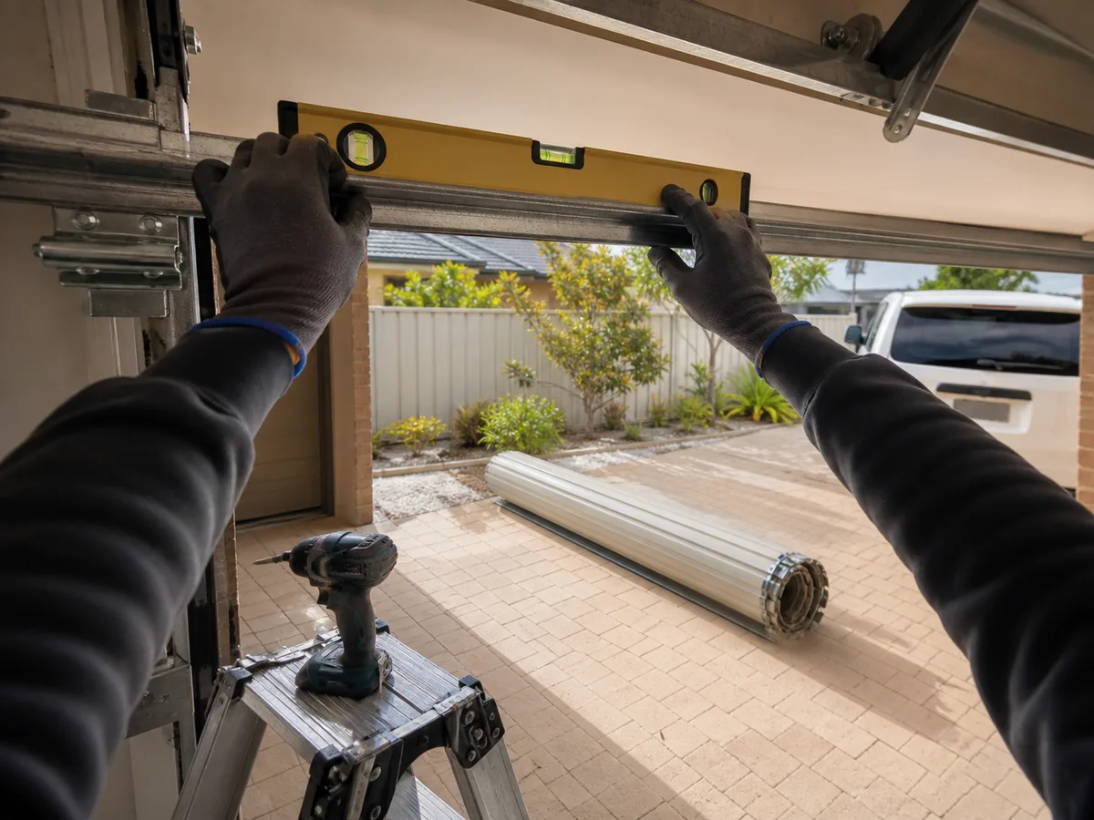 Levelling the horizontal track of a newly fitted sectional garage door