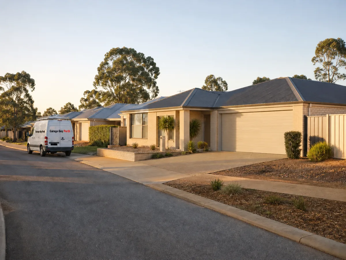 Garage door service on a residential street in Carramar, Perth WA