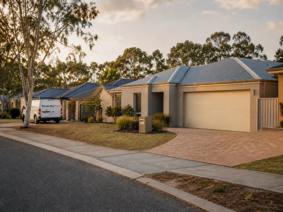 Garage door service on a residential street in City Beach, Perth WA