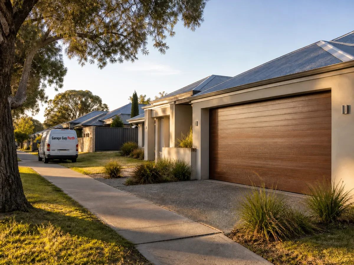 Garage door service on a residential street in Como, Perth WA