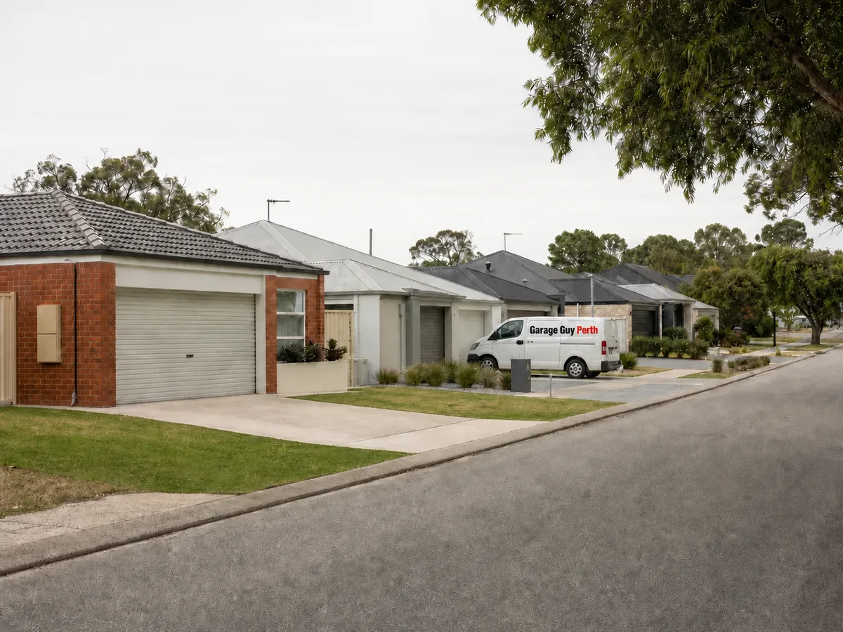 Garage door service on a residential street in Coolbellup, Perth WA