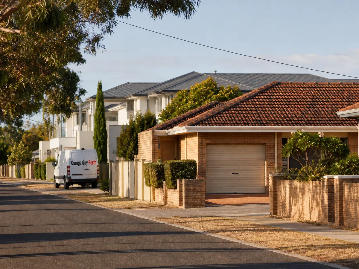 Garage door service on a residential street in East Victoria Park, Perth WA
