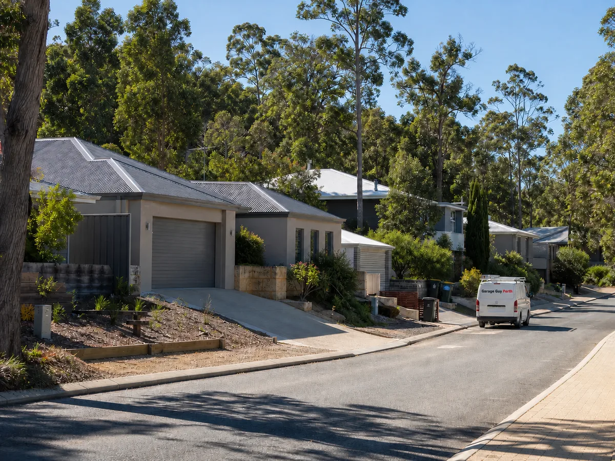 Garage door service on a residential street in Glen Forrest, Perth WA