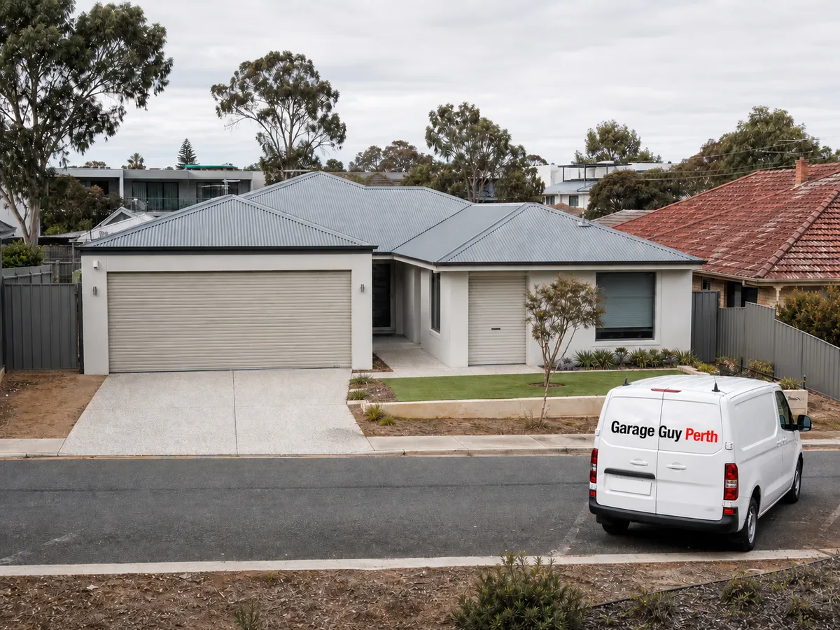 Garage door service on a residential street in Glendalough, Perth WA