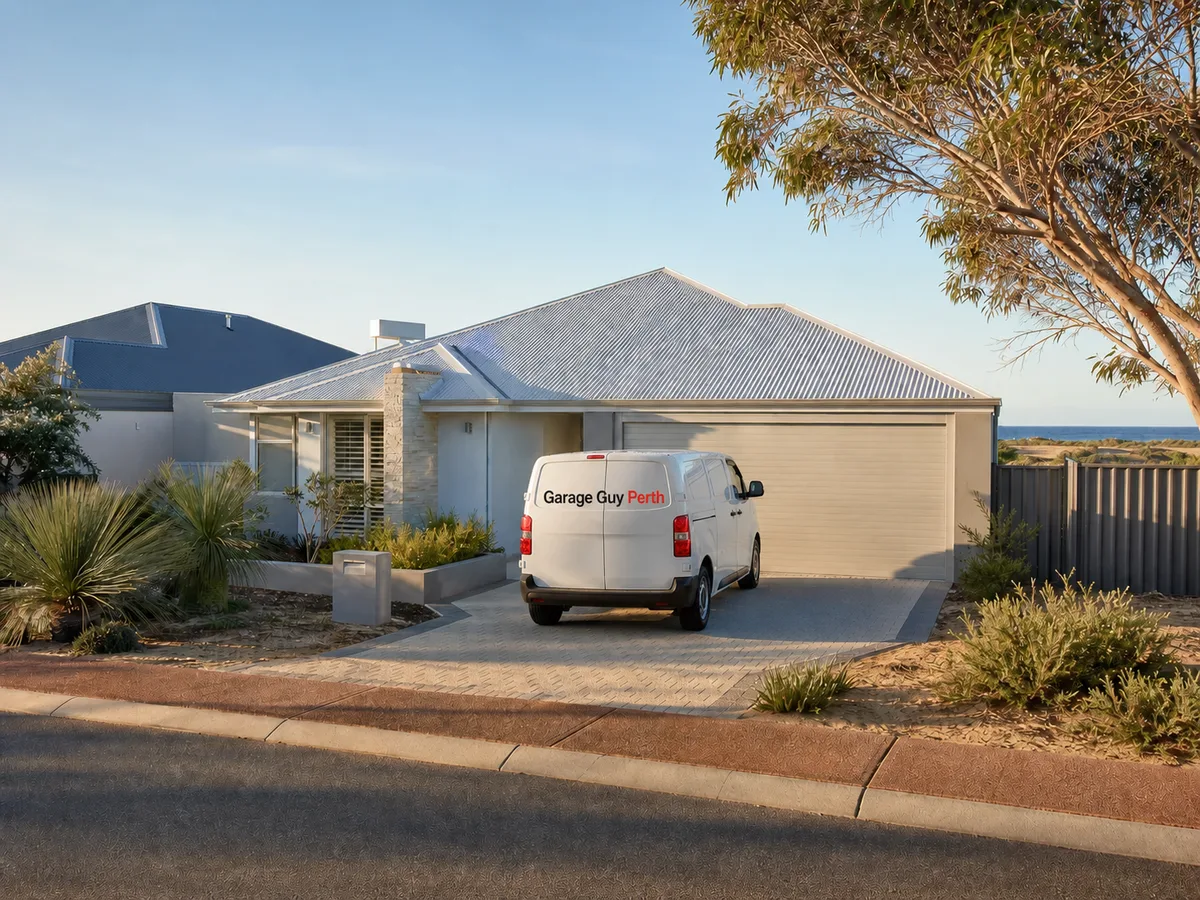 Garage door service on a residential street in Golden Bay, Perth WA