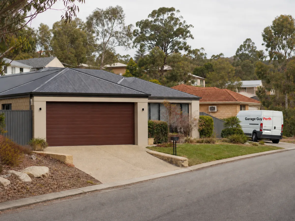 Garage door service on a residential street in Greenmount, Perth WA