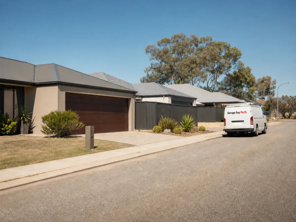Garage door service on a residential street in Hammond Park, Perth WA