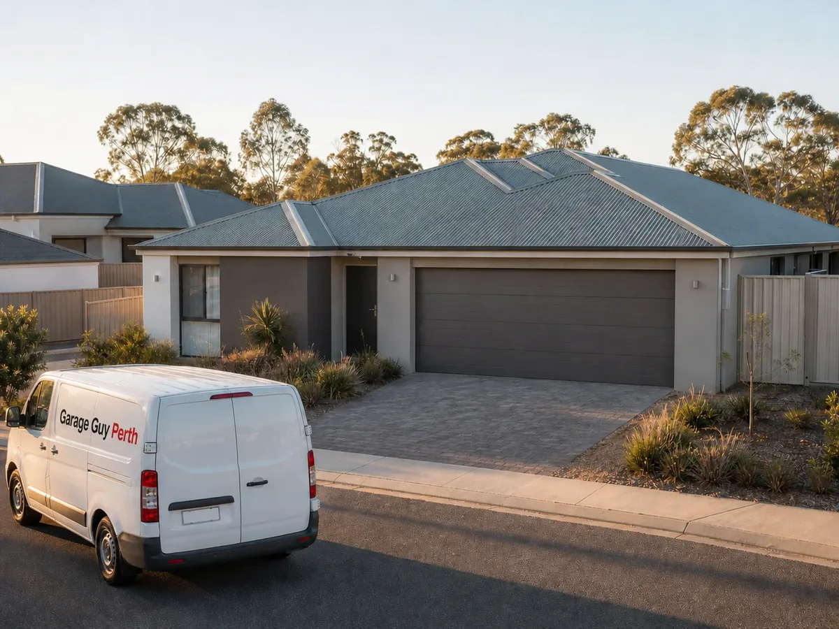 Garage door service on a residential street in Harrisdale, Perth WA