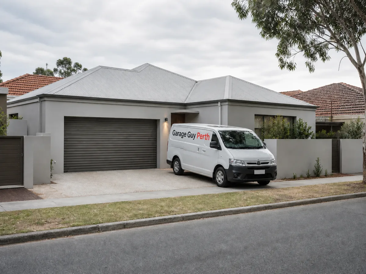 Garage door service on a residential street in Highgate, Perth WA