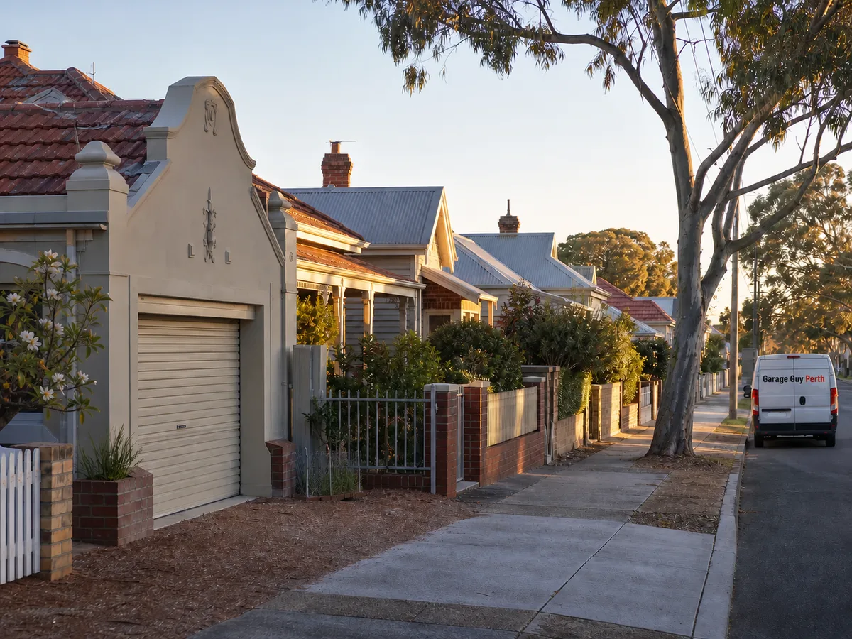 Garage door service on a residential street in Inglewood, Perth WA