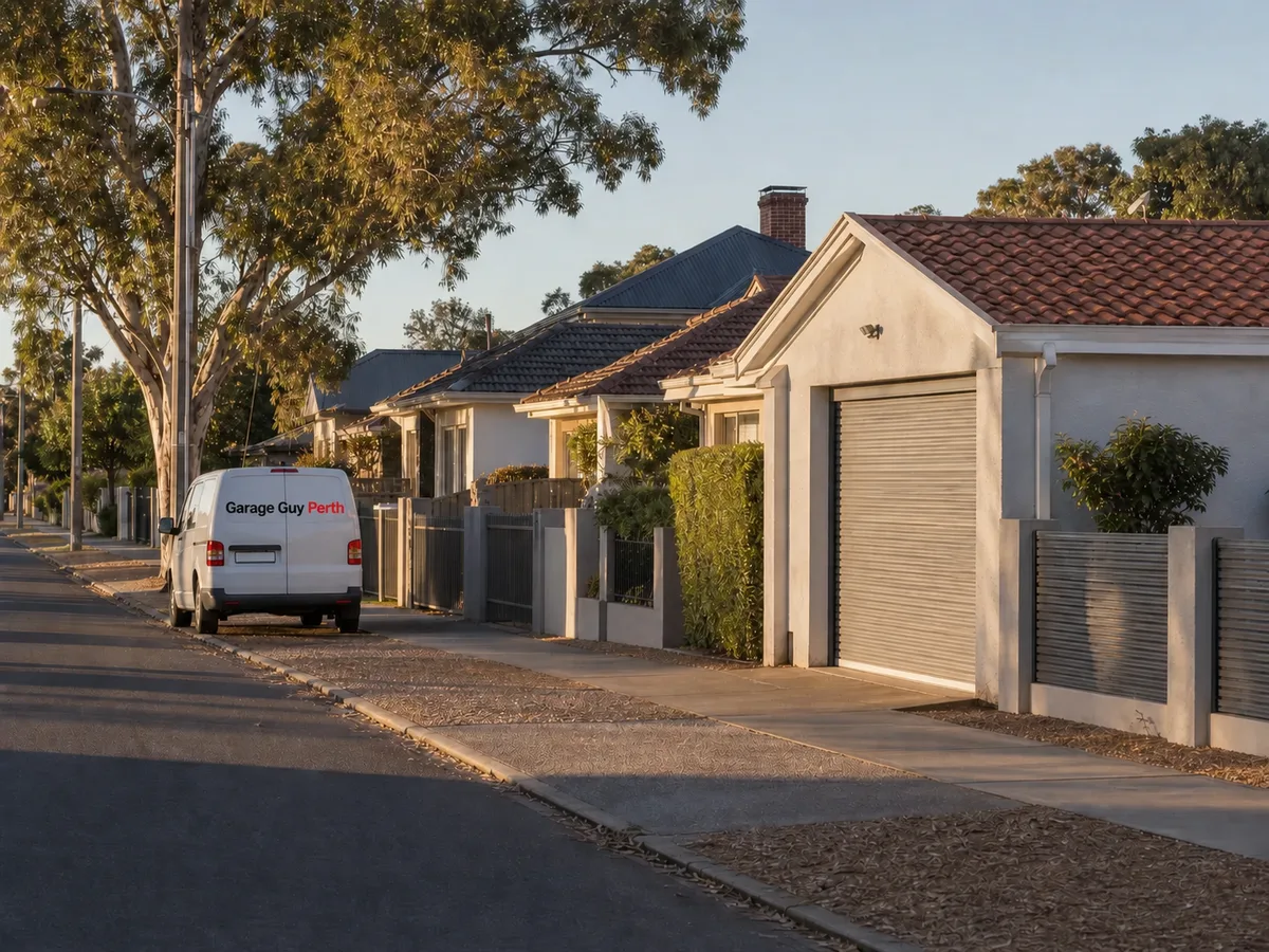 Garage door service on a residential street in Lathlain, Perth WA