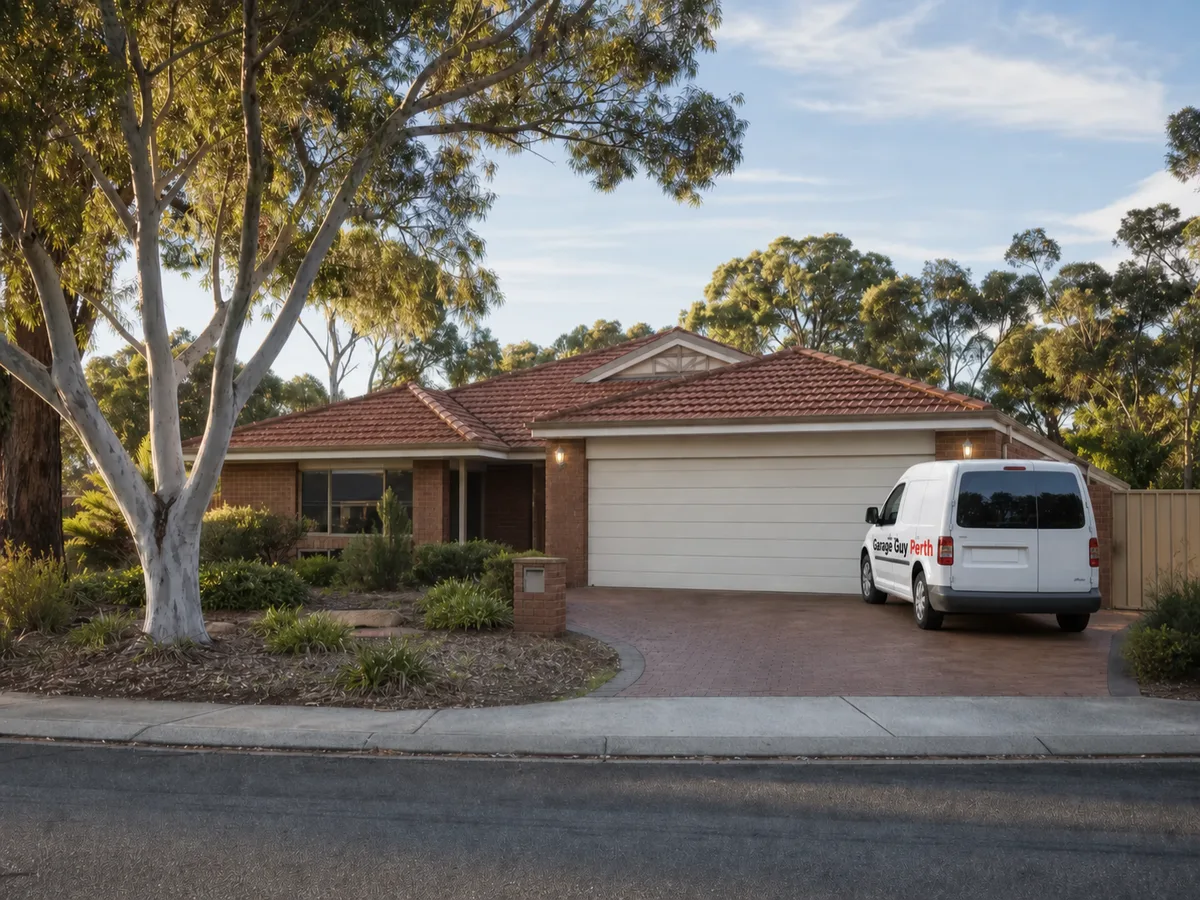Garage door service on a residential street in Lesmurdie, Perth WA