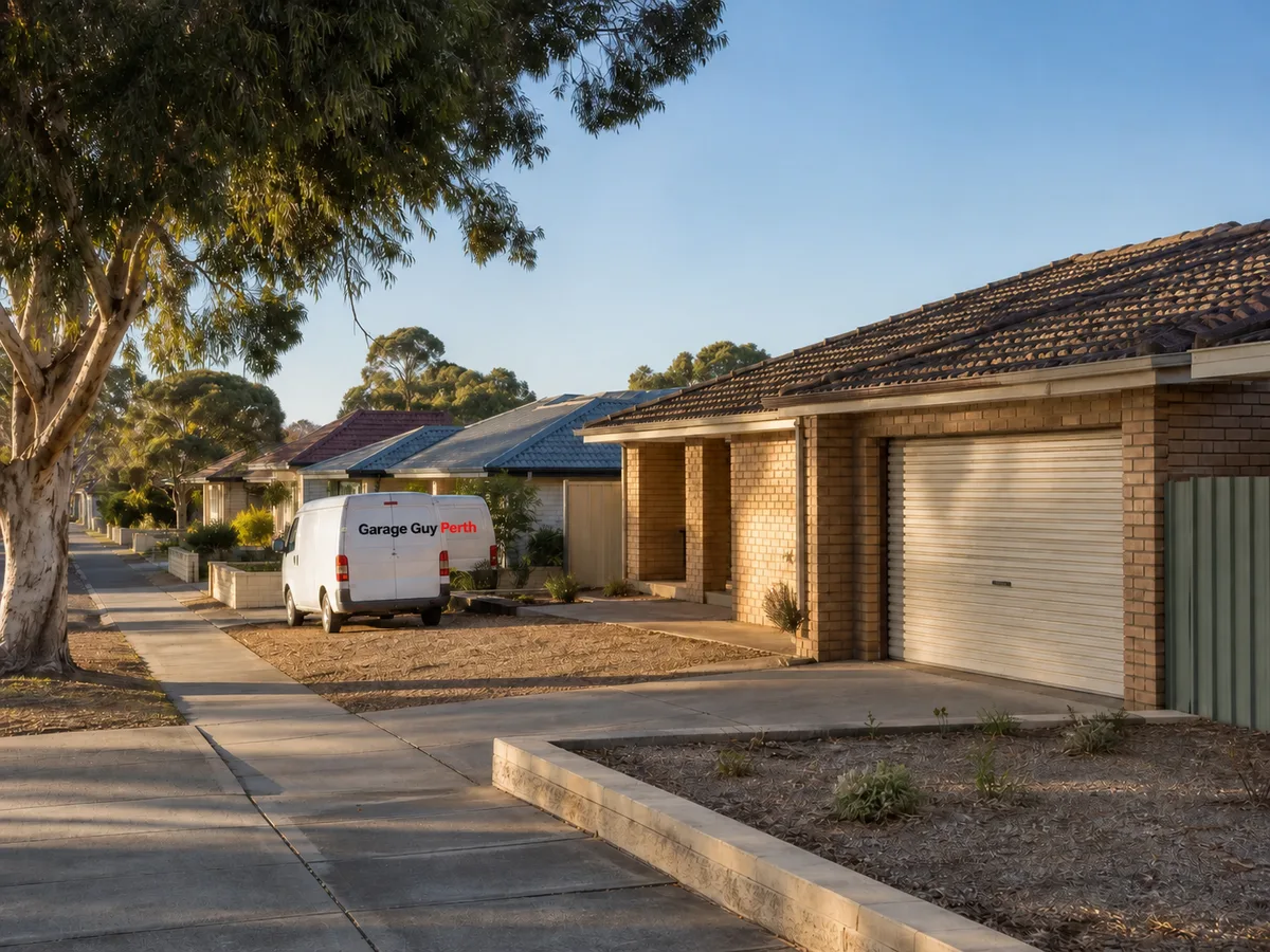 Garage door service on a residential street in Lynwood, Perth WA