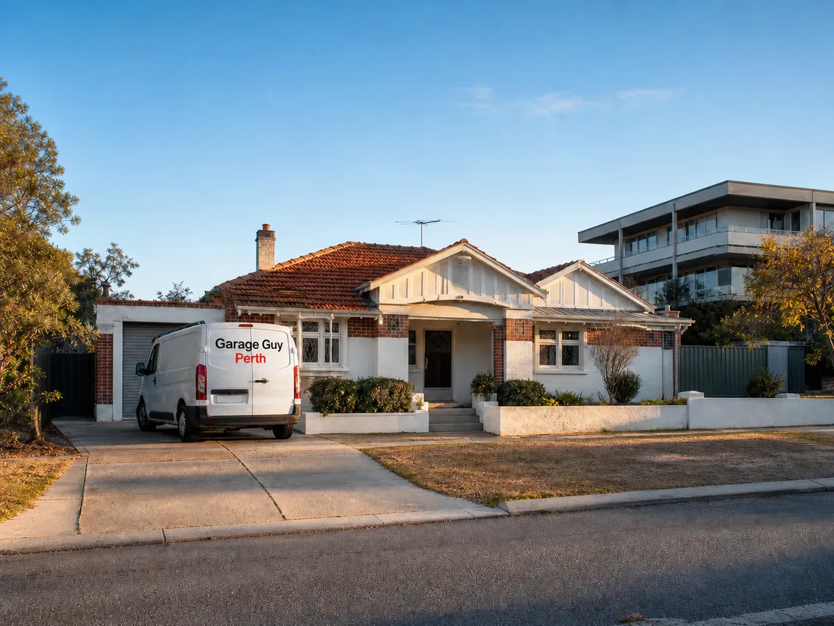 Garage door service on a residential street in Maylands, Perth WA