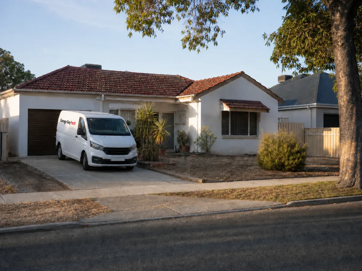 Garage door service on a residential street in St James, Perth WA