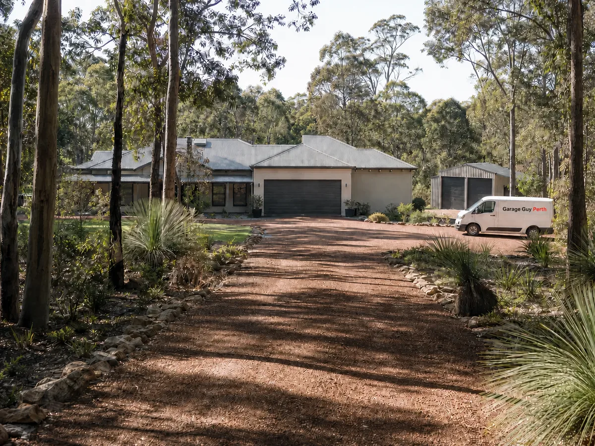 Garage door service on a residential street in Stoneville, Perth WA