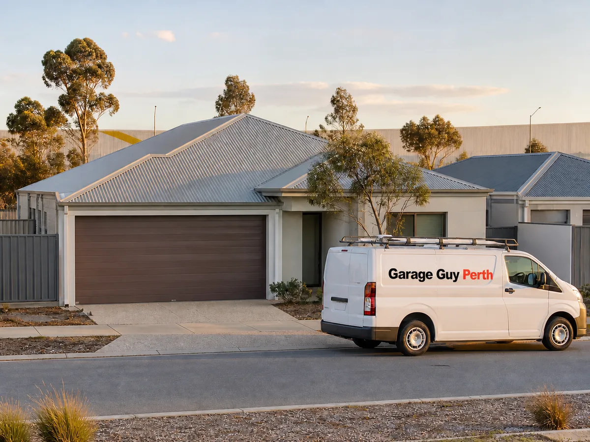 Garage door service on a residential street in Treeby, Perth WA