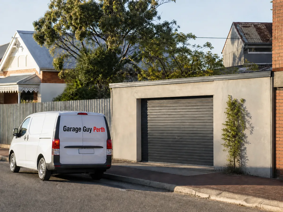 Garage door service on a residential street in Victoria Park, Perth WA