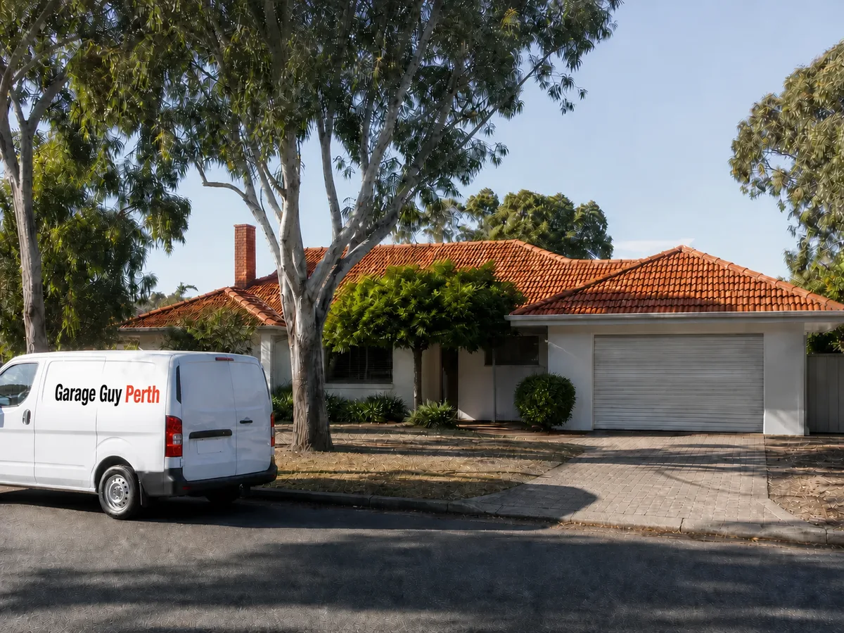 Garage door service on a residential street in Warwick, Perth WA