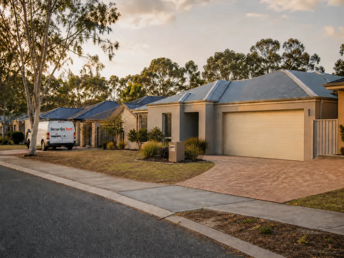 Garage door service on a residential street in Wellard, Perth WA