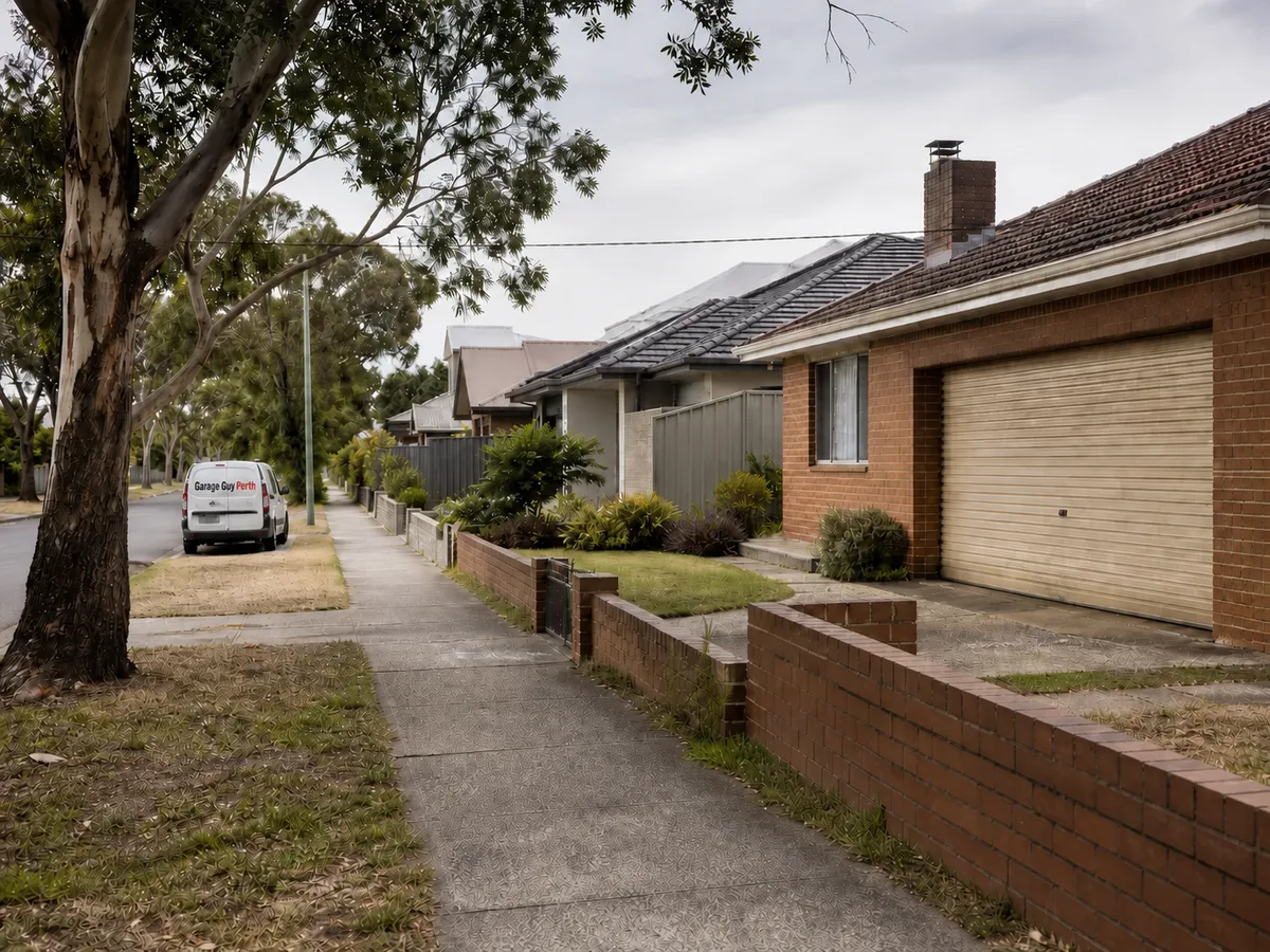 Garage door service on a residential street in Wilson, Perth WA