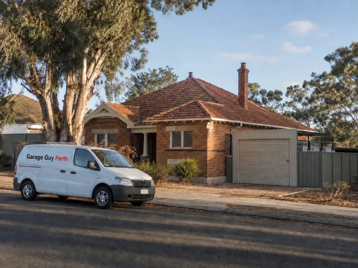 Garage door service on a residential street in Woodbridge, Perth WA